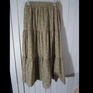 Long Summer Skirt - Floral Tan Brown Black Design